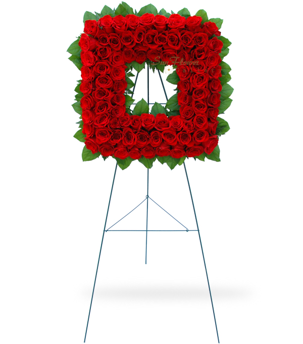 Square Red Rose Deluxe Wreath Funeral Flower Wreath