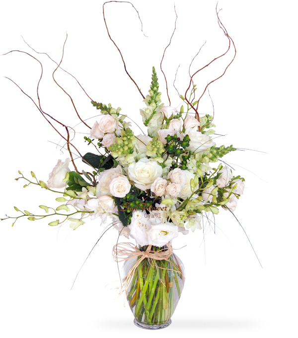 white flame sympathy flower bouquet
