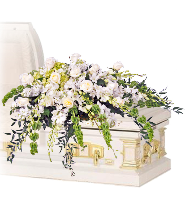 White Rose And Orchid Garden Casket Spray