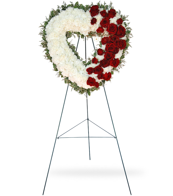 Red And White Heart Funeral Wreath