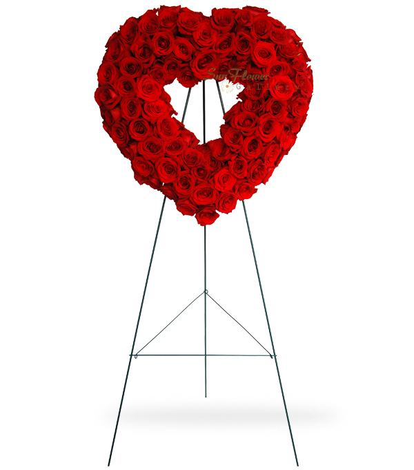 red rose heart funeral wreath
