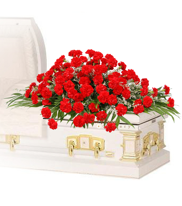 red carnation casket spray